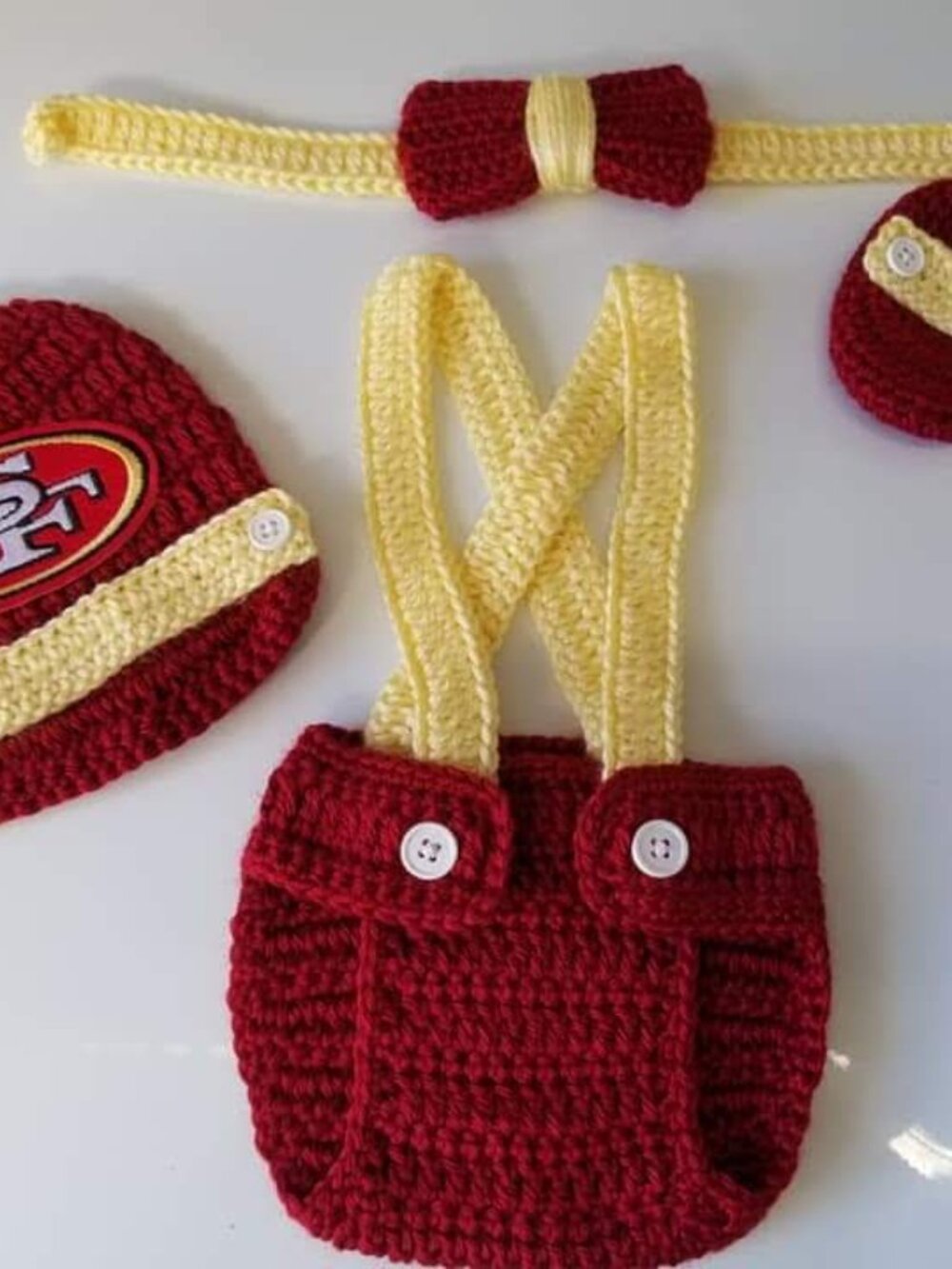 Crochet Baby Boy San Francisco 49ers Football Inspired Outfit Photo Prop